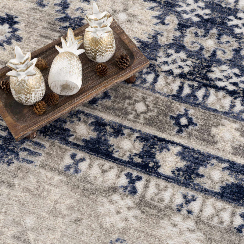 Tapis oriental bleu marine Bindin, Tapis de couloir 2 pi 7 po x 7 pi 3 po