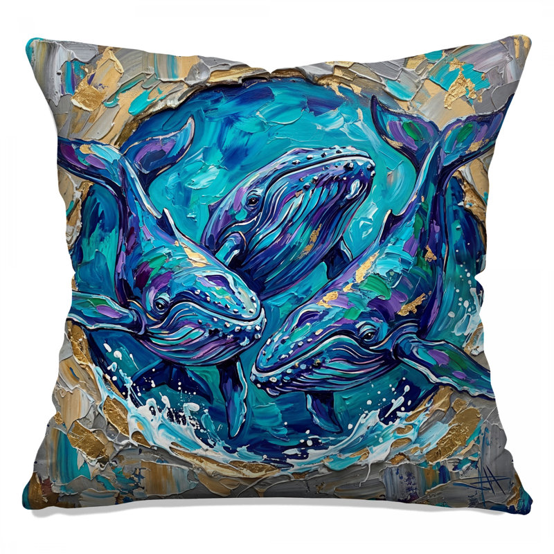 Baleines à bosse bleues peignant des coussins décoratifs à double face, 18 x 18 inches
