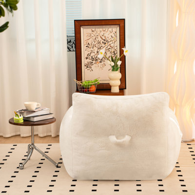 Adult Bean Bag For Leisure - Smooth Faux Fur, Supportive Foam, 18.91In X 12.27In, White Comfy Fur Exterior, Fluffy Shredded 12.27In Depth,