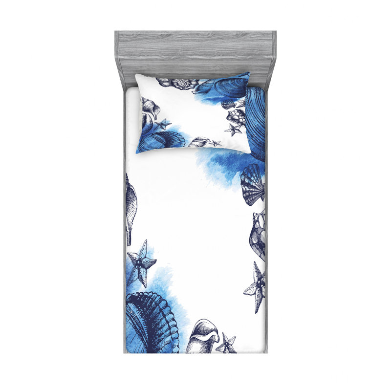 Microfiber Sheet Set, Twin Sheet Set with Fitted Sheet, Sealife Sea Shells
