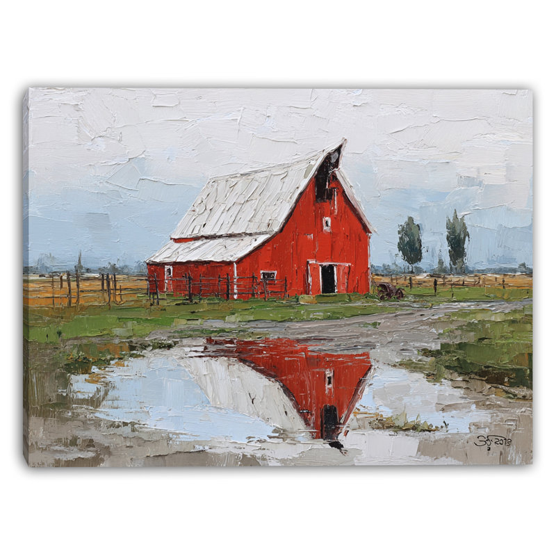 «Red Barn Reflection II», art mural sur toile tendue
