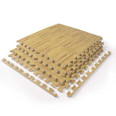 4/12 PC Light Wood Grain Foam Floor Mat 24Inch*24Inch Suitable For Indoor Gym And Home Use