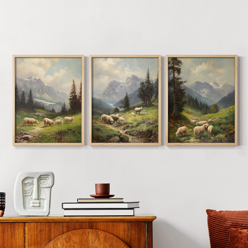 Lanscape Study Series C -Set of 3 Fric Giclee Prints -Prêt à accrocher, H 10 po x l 8 po, Encadré naturel