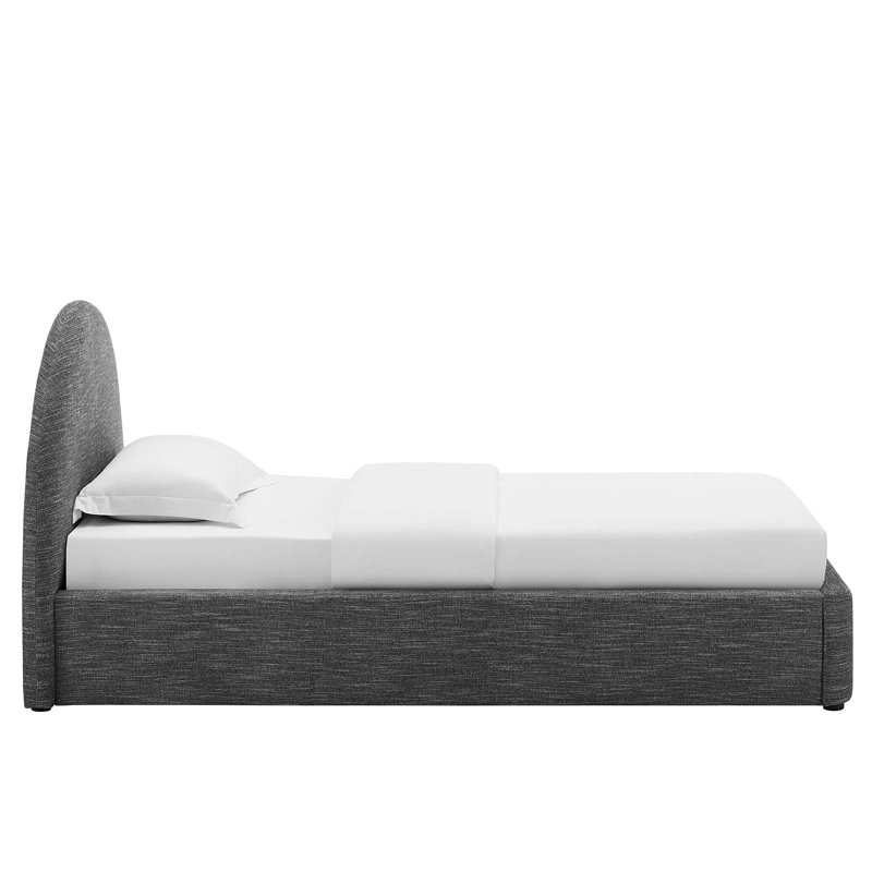 Heathered Slate Twin Upholstered Velvet Platform Bed with Arched Headboard