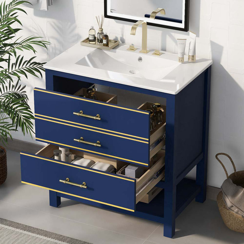 Ensemble de meuble-lavabo moderne 30 po avec base ouverte, Bleu