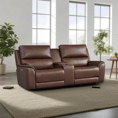 Causeuse électrique en cuir véritable à double largeur de 95,5 po de largeur zéro avec console de rangement et chargement USB et type-c