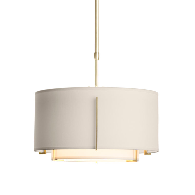 Exos 1 - Light Unique/Statement Drum Pendant, Flax, Modern Brass