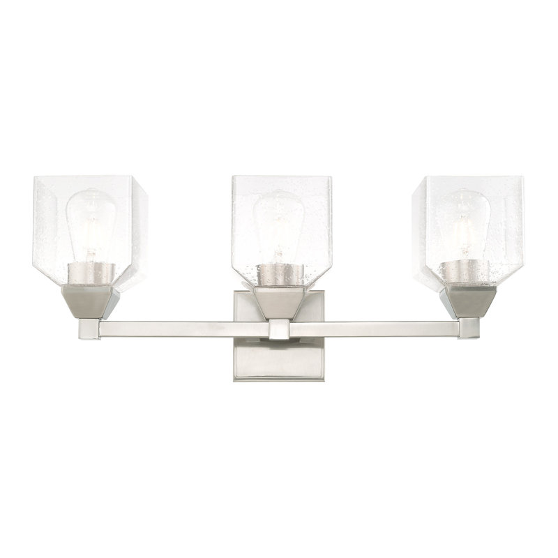 Éclairage pour meuble-lavabo à 3 lumières à intensité variable Billington, Martelée transparente, Nickel brossé