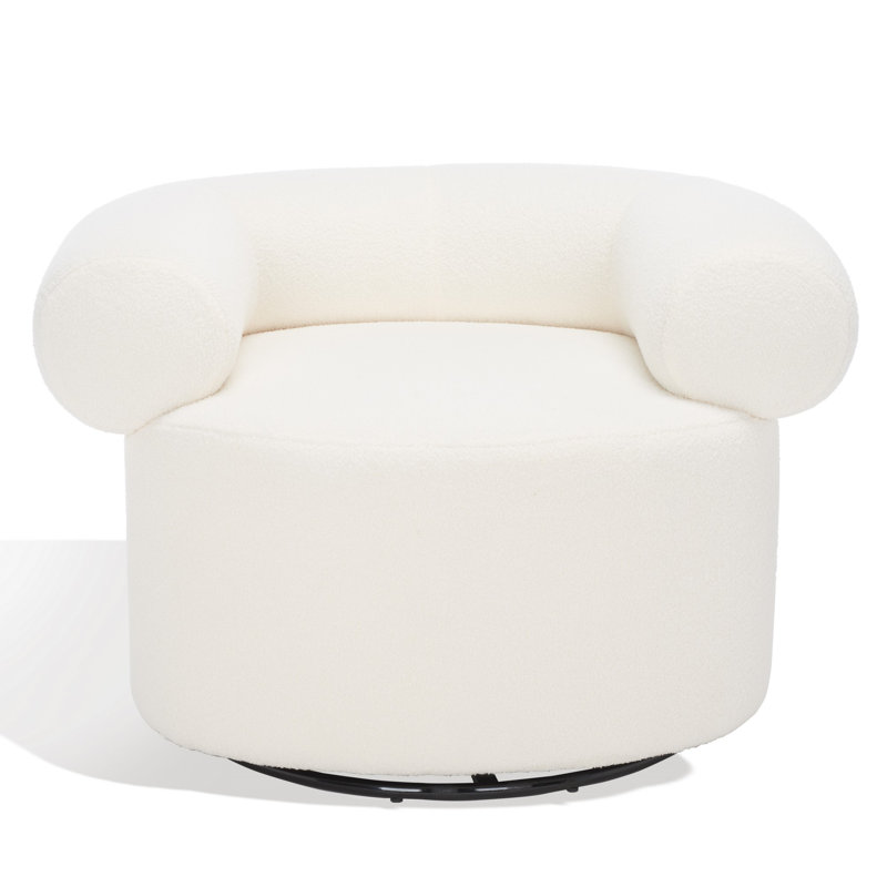 Chiril Upholstered Swivel Barrel Chair, Ivory 100% Polyester