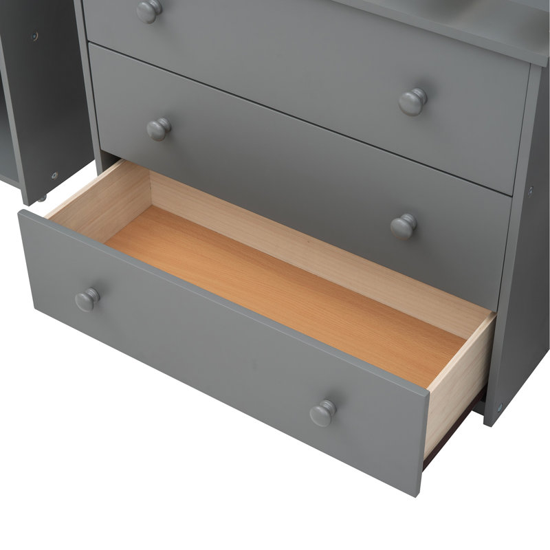 Lit mezzanine simple avec armoire pour rangement supplémentaire et bureau roulant - gris pour maximiser l'espace dans la chambre à coucher