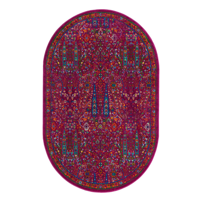 Tapis rond rose en polypropylène tissé à la machine Kleinschmidt, Ovale 5 pi 3 po x 8 pi
