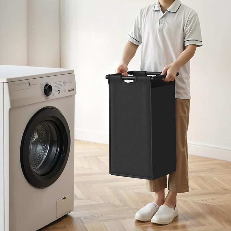 Panier à linge à 5 compartiments avec tablette, sacs amovibles, bacs coulissants et roulettes, noir