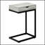 Table d'appoint en forme de C avec tiroir de rangement, plateau en stratifié gris et structure en métal noir pour les espaces de vie modernes
