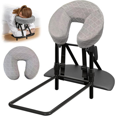 Massage Headrest for Bed – Adjustable Face Cradle with Breathable Memory Foam, Under-Mattress Head Rest for Prone Sleeping & Neck Support, Portable Home Massage Kit, Fits 6″–17″ Mattress (Gray)