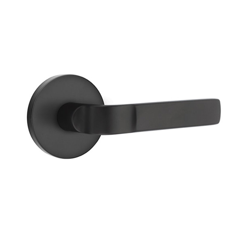 Aston Flat Passage (Hall & Closet) Door Lever with Round Rosette, Right, Flat Black