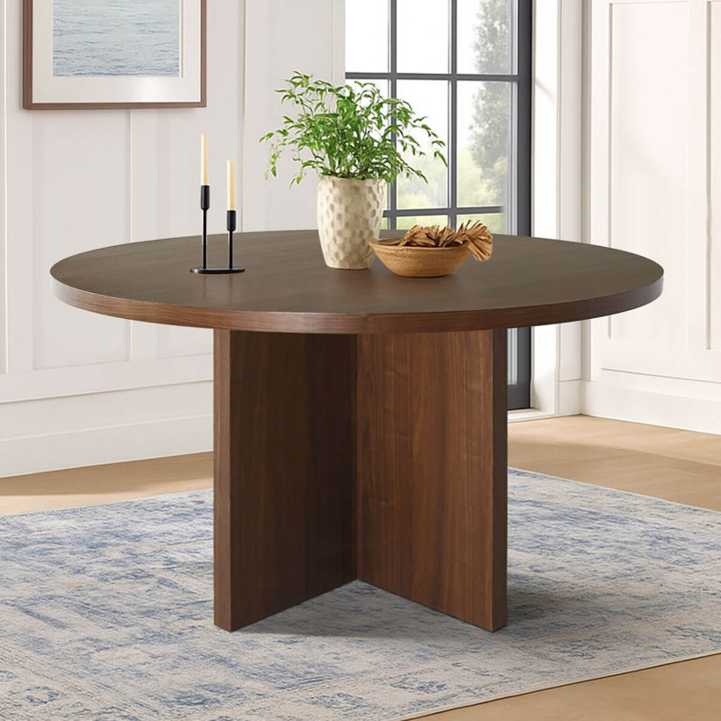 Table de salle à manger 52 "ronde en bois avec 4 chaises rembourrées, Beige