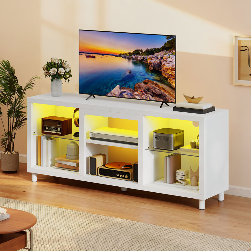  148 CM TV Unit, LED TV Stand Cabinet For 55/60 / 65 Inch Tvs With RGB Lights, White
