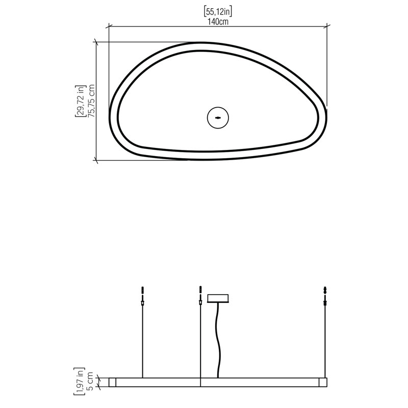 1 - Light LED Pendant, Imbuia, 1.95" H x 54.6" W x 29.45" D