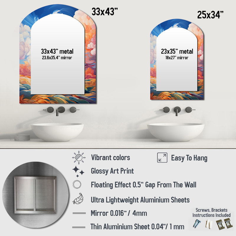 Clouds Skys Canvas VI - Modern Arch Wall Mirror, 34" x 25"