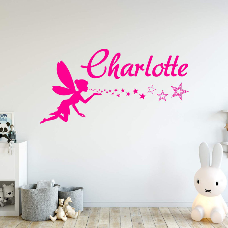 Décalcomanie murale personnalisable nom personnalisé fée, H 16 po x l 32 po, Rose vif