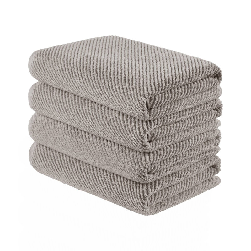 4-Piece 100% Cotton Quick Dry Diagonal Ribbed 4Pcs Bath Towel Set, Grey