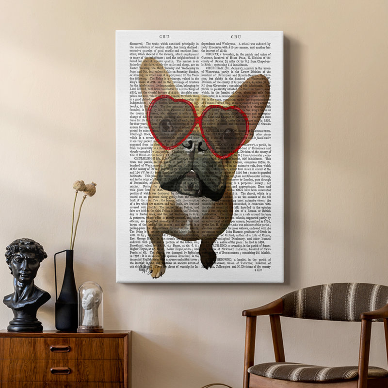 Bouledogue français et verres à cœur - galerie Cavas sur mesure, H 12 po x l 8 po