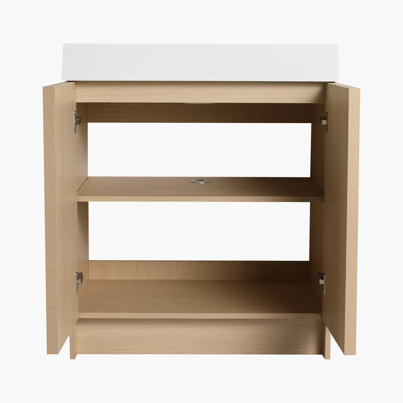 Meuble-lavabo autoportant de 30 po avec lavabo en résine blanche et 2 portes d'armoire à fermeture en douceur