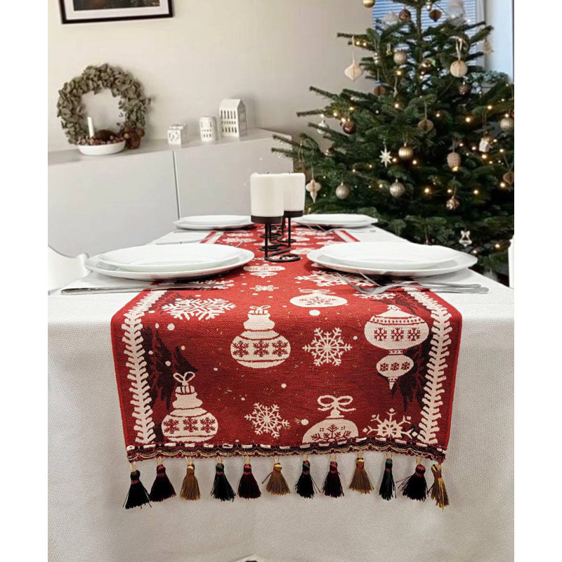 Red Christmas Ornaments Table Runner F07M5-10B