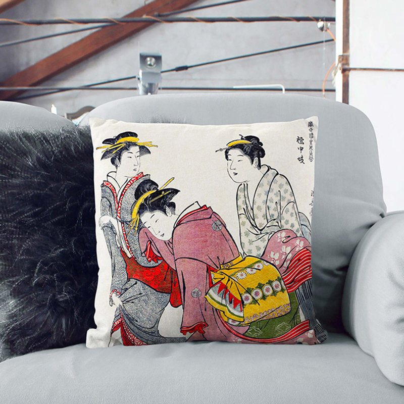 Entertainers of Tachibana-Cho by Torii Kiyonaga Cushion with Filling, 40cm H x 40cm W x 15cm D, Stone