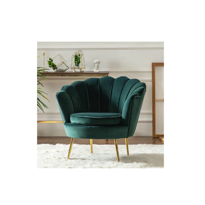 Fauteuil demi-tonneau en velours 32,5 po Mandloi, Vert