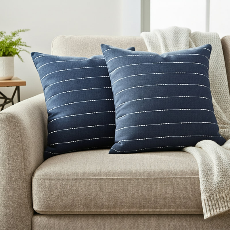 Coussin décoratif rayé, coussin en coton avec rayures tissées, H 20 po x l 20 po, Polyester, Île Seymour Nord, Galapagos
