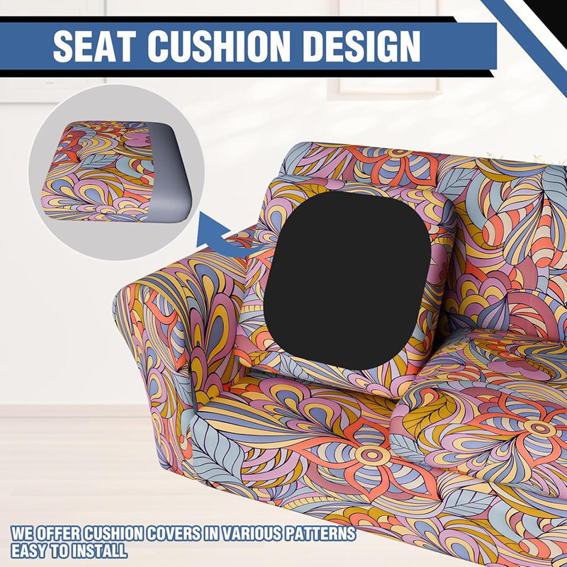 Housse de canapé | Floral | Housse extensible à 3 coussins avec fond élastique, lavable, adaptée aux animaux de compagnie, ajustement universel