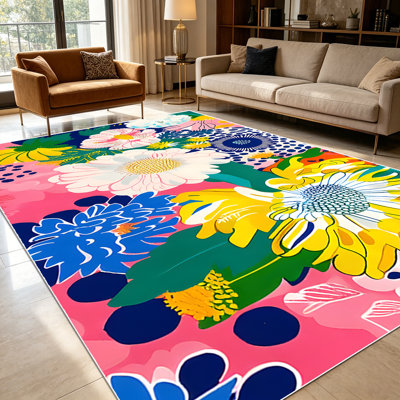 Tapis à motif floral de fleurs sauvages maximalistes 1pc pour le salon, doux et confortable, adapté à toutes les saisons, facile à entretenir, lavable à la machine, convient pour l'entrée, la chambre à coucher, la cuisine, le patio, la décoration intérieure et extérieure.