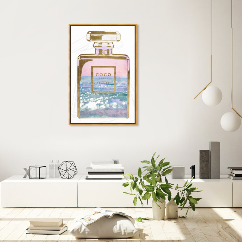 «Fashion and Glam Blush Ocean Spray Perfume Perfume», reproduction d'art sur toile, Toile encadrée d'or
