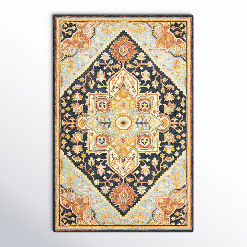 Tapis oriental bleu marine / rouille en laine fait à la main Eitelfritz, Rectangle 3 pi 6 po x 5 pi 6 po