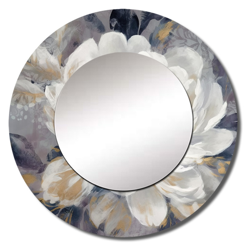 «Hallagan Emotion of White Gold Peony Flower I», miroir mural unique et moderne, impression sur métal, 23 po x 23 po