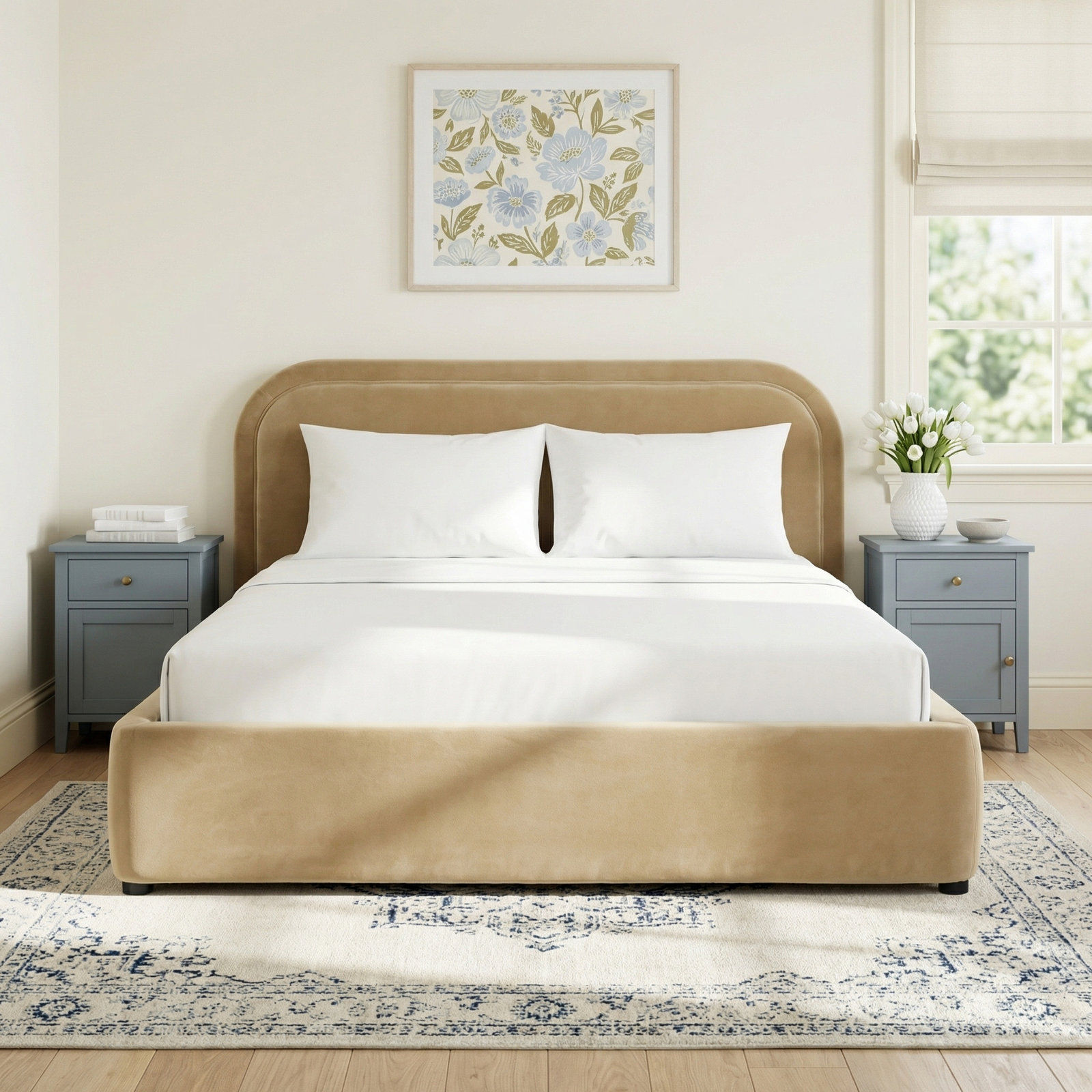 Paola Upholstered Panel Bed, Queen, Camel
