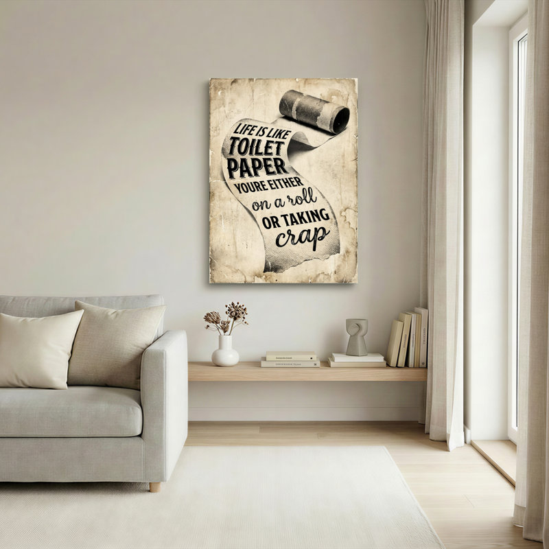 Papier hygiénique, citation de vie, impression sur toile tendue sur toile, ensemble de 1, H 24 po x l 16 po