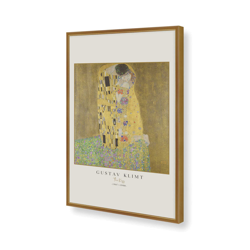«The Kiss» par Gustav Klimt v3 , H 11,25 po x l 9,25 po x P 1,25 po, Reproduction encadrée sans passe-partout, Or poli