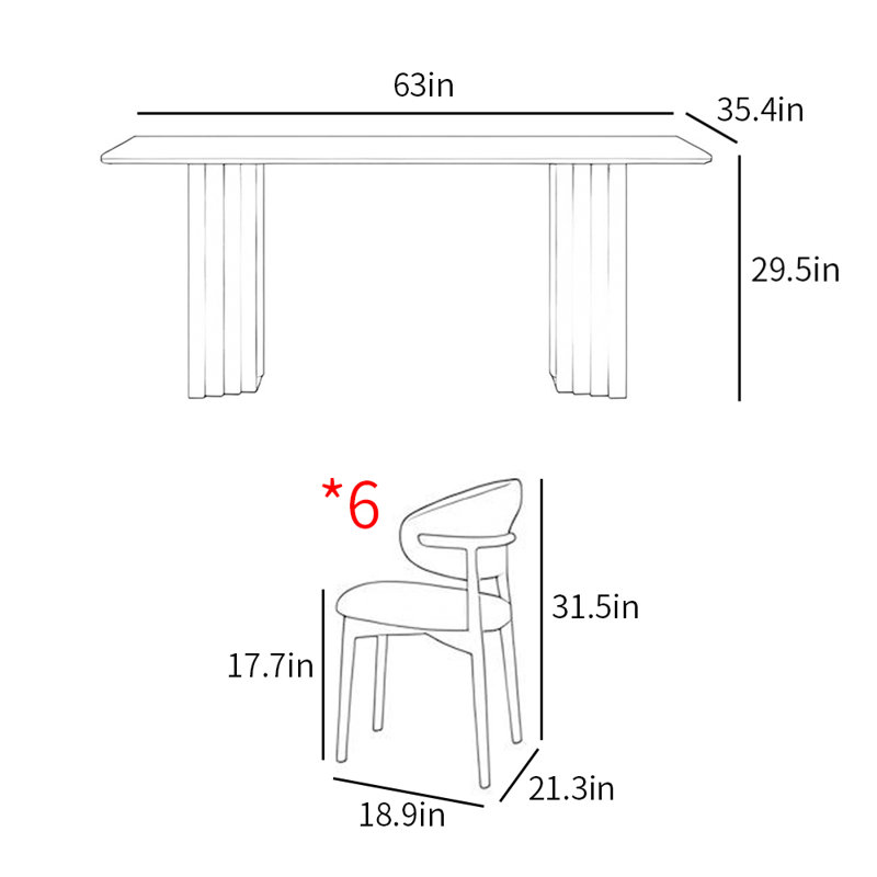Ensemble de table de salle à manger rectangulaire Simple Fashion, H 29,5 po x L 63 po x l 35,4 po