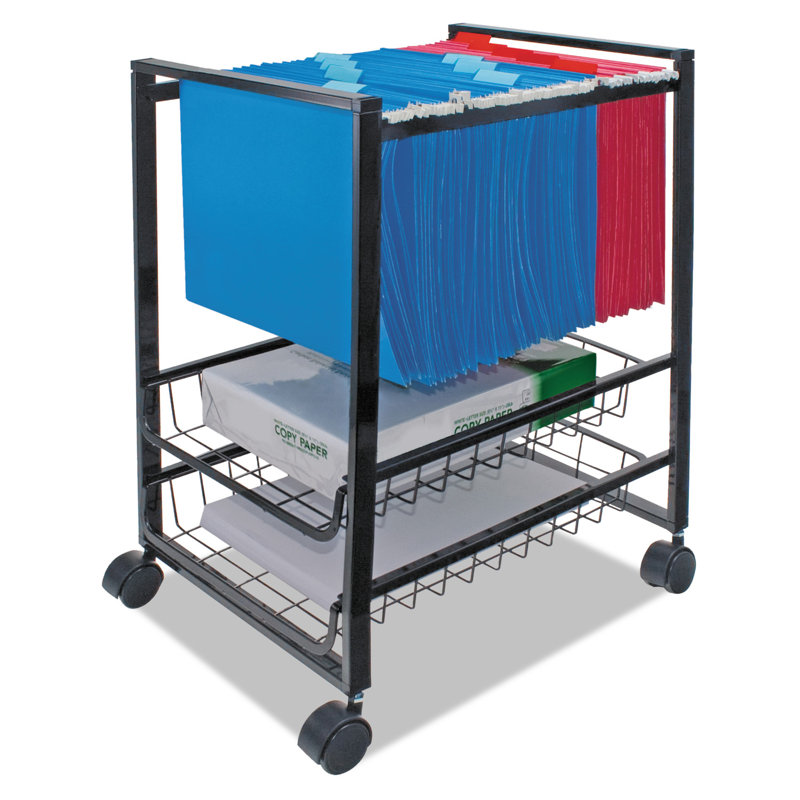 Black Steel Mobile File Cart with Pullout Baskets