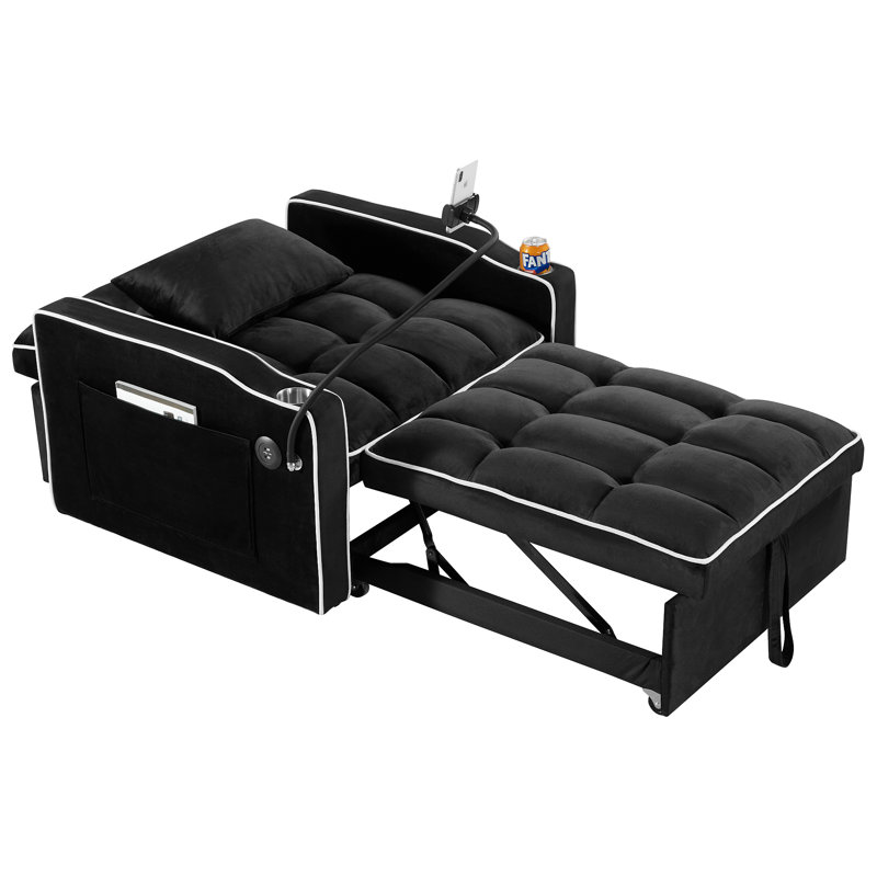 Fauteuil convertible convertible, Velours noir