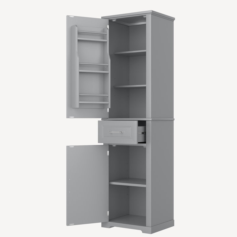 Tall Freestanding Bathroom Storage Cabinet with Two Different Size Doors and Adjustable Shelf, MDF Board with Painted Finish