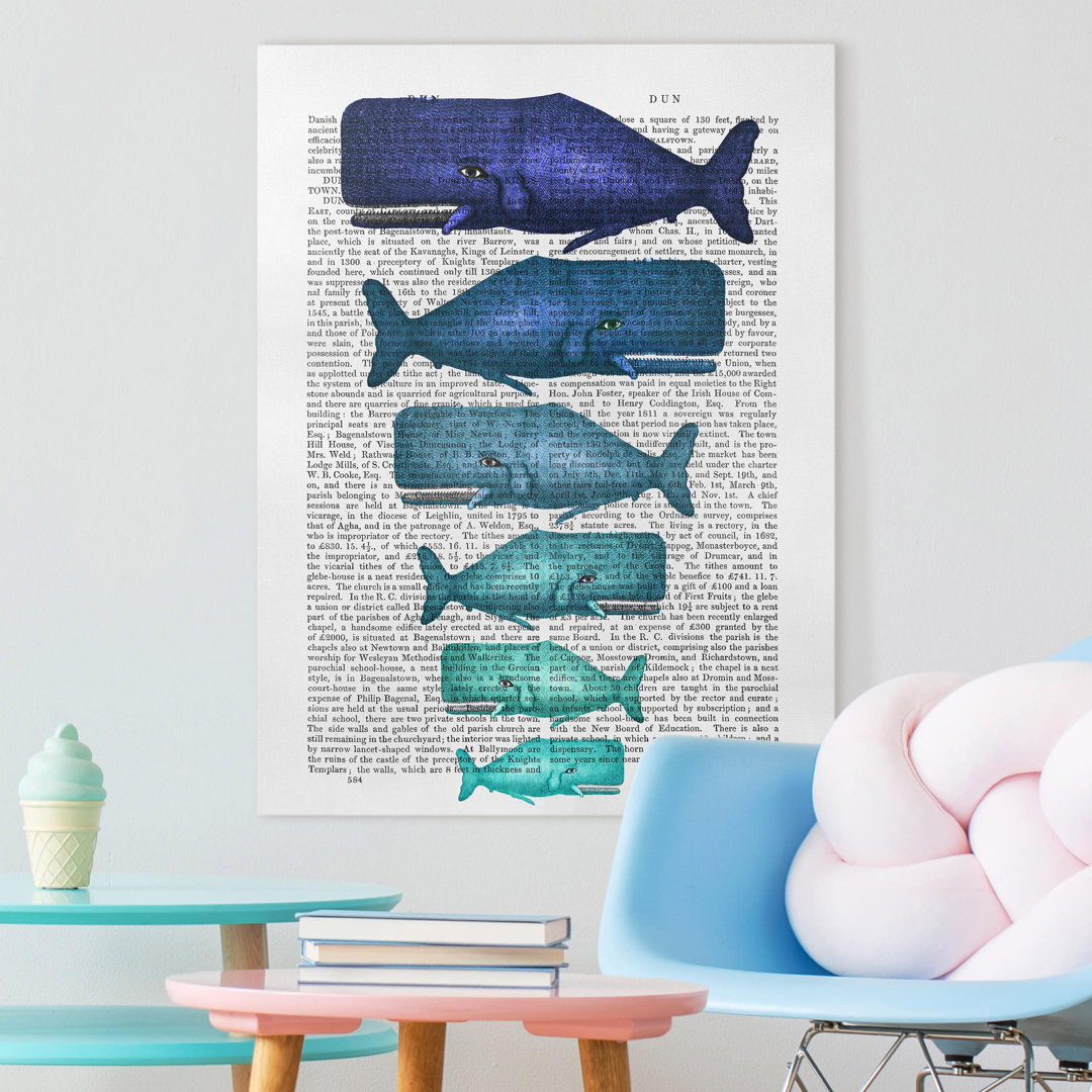 Leinwandbild Animal Reading – Whale Family