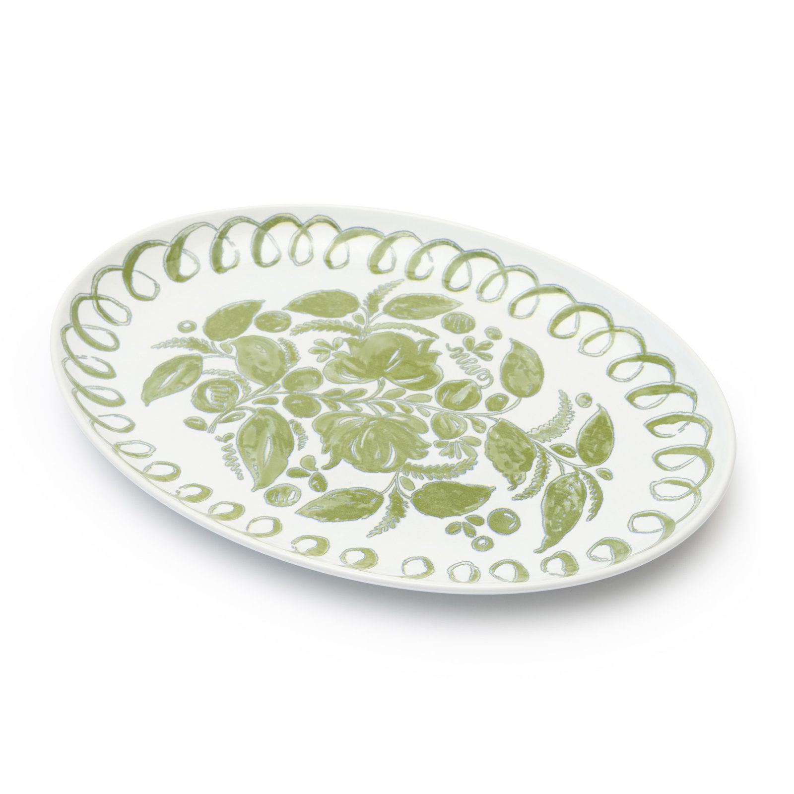 Oval Serving Tray, White/Green