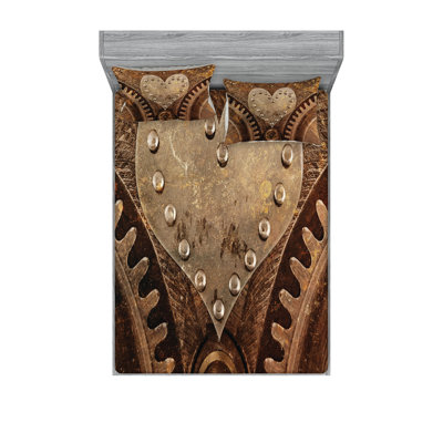 Ambesonne Steampunk Fitted Sheet & Pillow Sham  Set,  Brown
