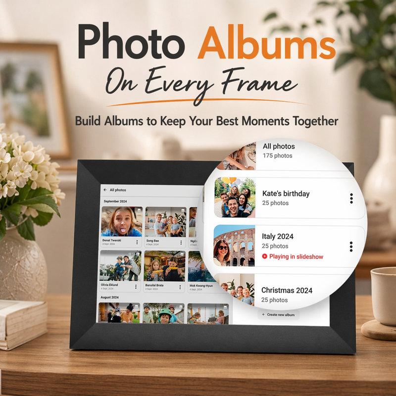 Cadre photo numérique WiFi de 10,1 pouces avec 32 Go de stockage et écran tactile IPS 1280 x 800