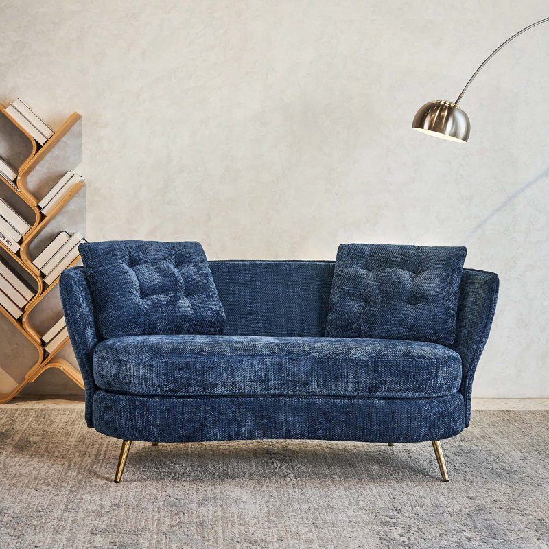 Sofa Loveseat Sofa Upholstered Couch With  Metal Legs, Two-Seat Sofa, Blue Polyester