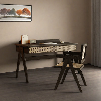 Natural Ash Wood Rattan Home Writing Desk