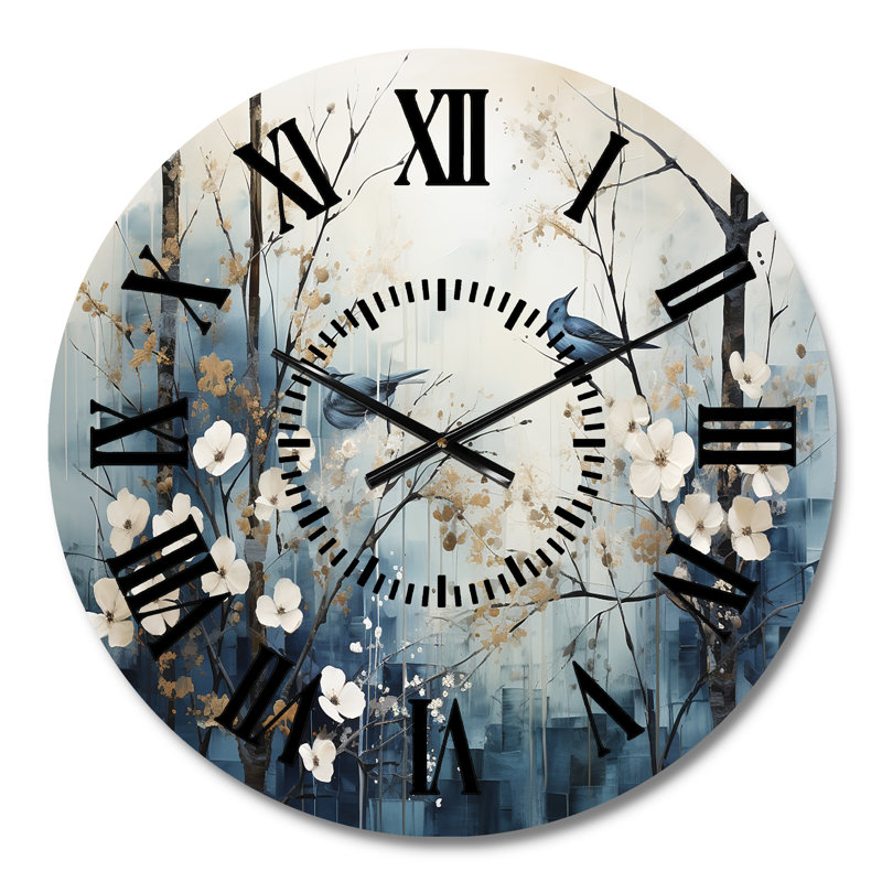 Horloge murale bleue et blanche Winter Harmony I - Forest, Médium